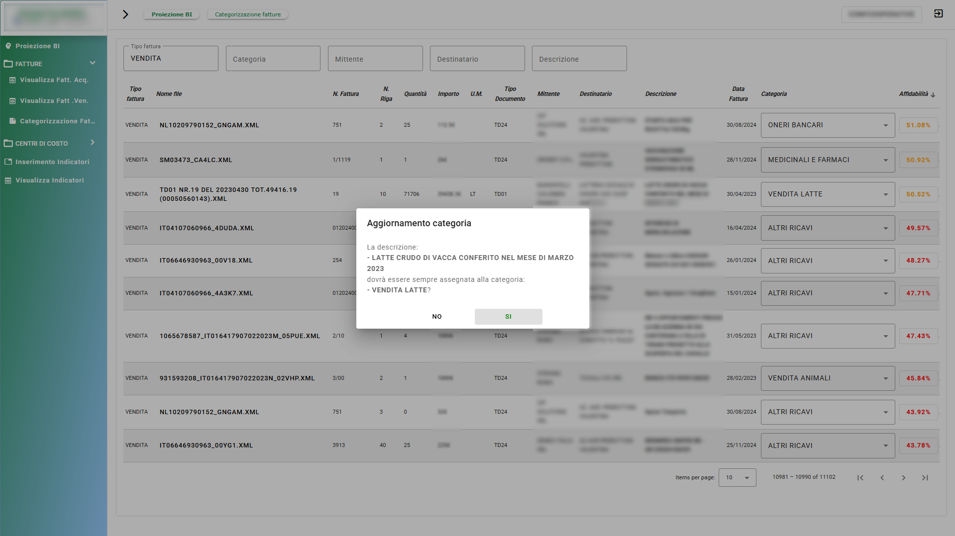 schermata aggiornamento categoria